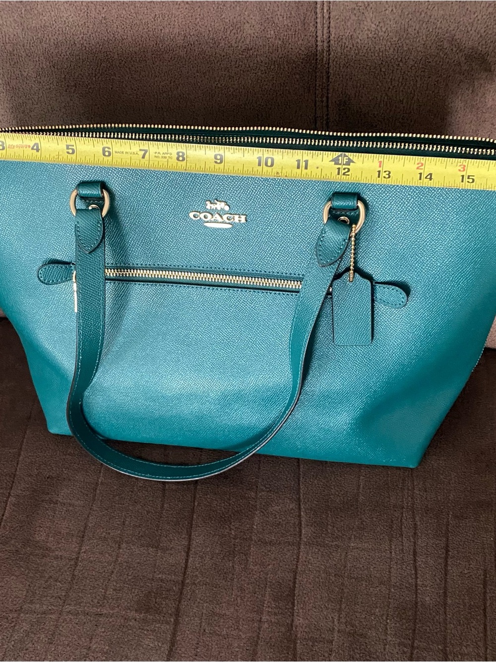 Coach Teal Leather Tote with Gold Hardware - Picture 4 of 8